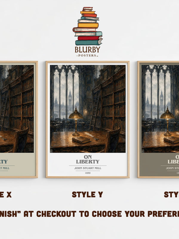 On Liberty book cover print in frame leaning in hallway – philosophy wall art