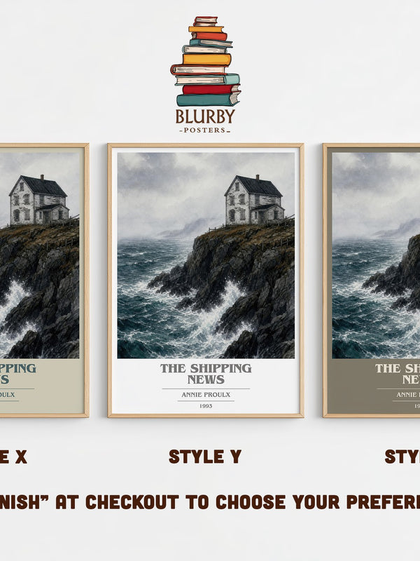 The Shipping News book cover print in frame leaning in hallway – literary fiction wall art
