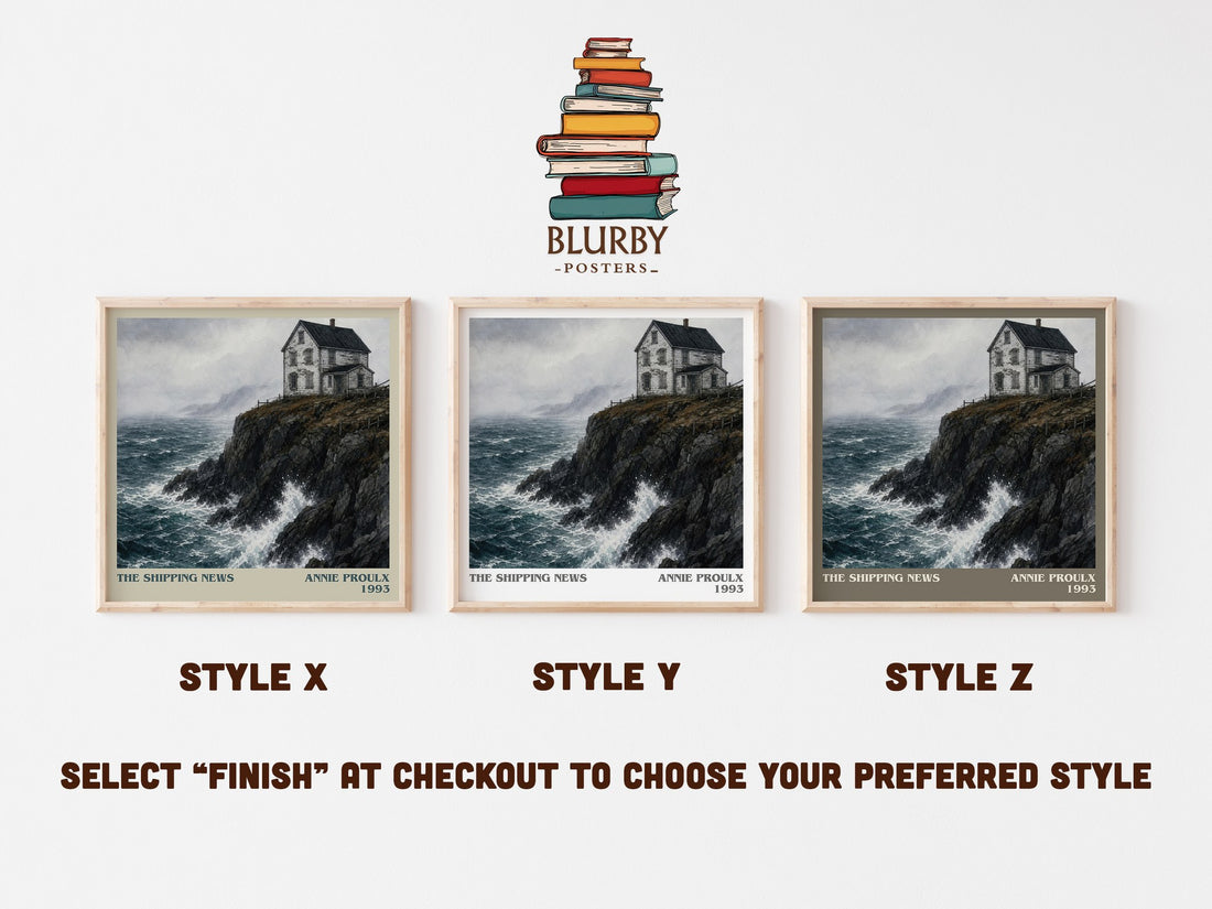The Shipping News literary print in frame leaning in hallway – literary fiction wall art (mockup)