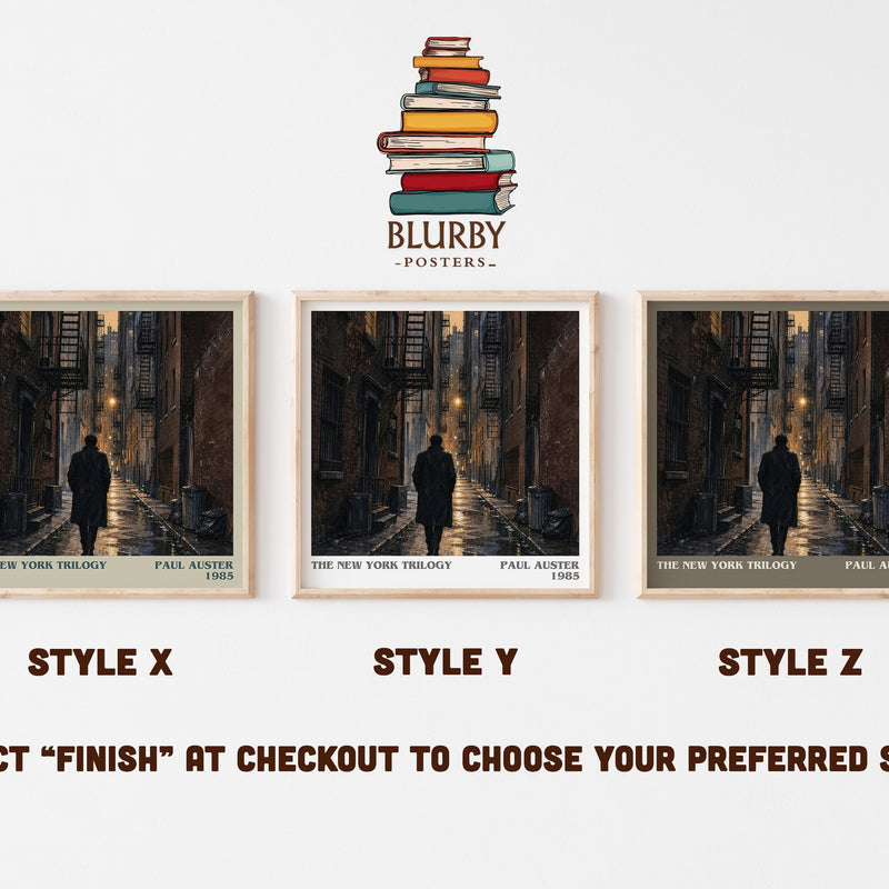 The New York Trilogy literary print in frame leaning in hallway – literary fiction wall art