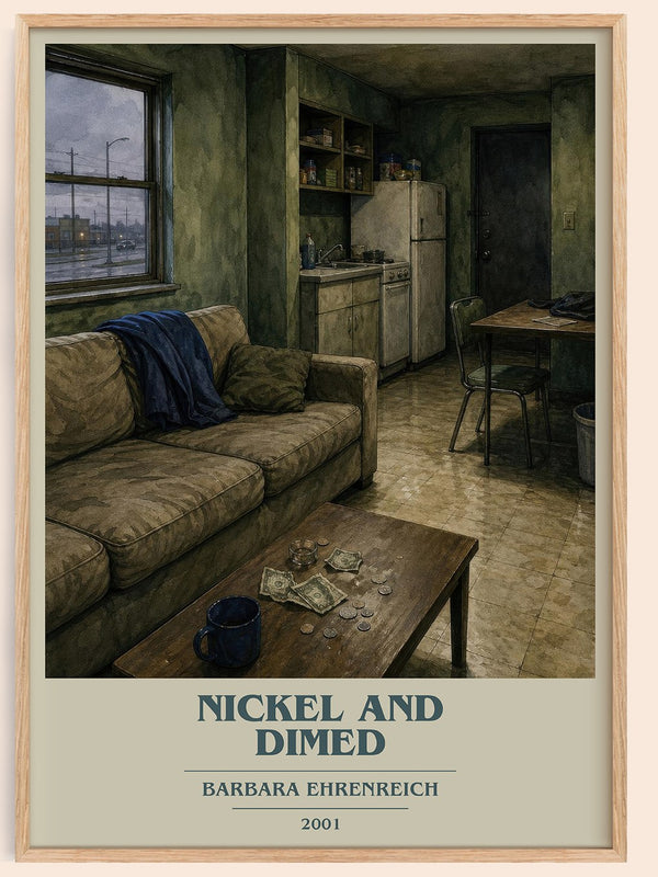 Nickel And Dimed book cover book poster by Barbara Ehrenreich – framed literary art print