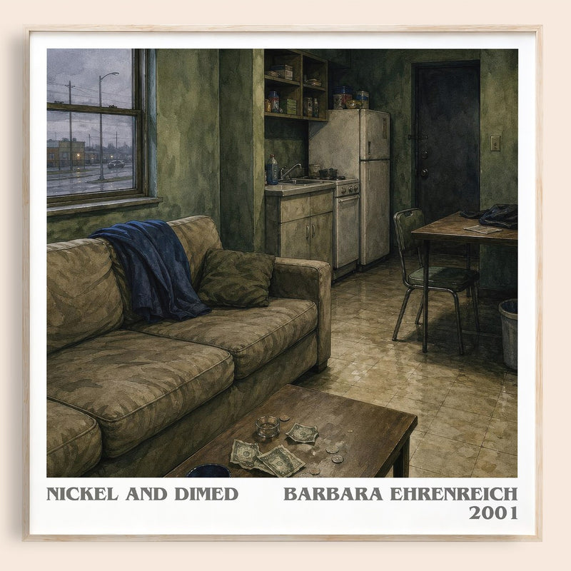 Nickel And Dimed literary book poster by Barbara Ehrenreich – framed literary art print