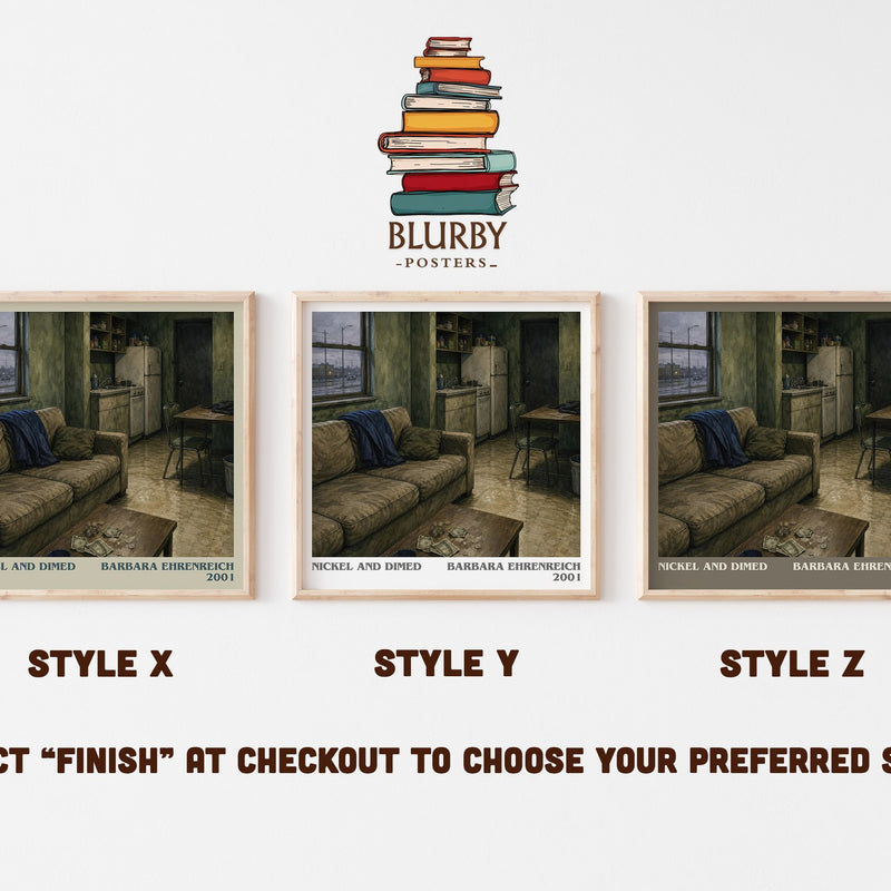 Nickel And Dimed literary print in frame leaning in hallway – non fiction wall art