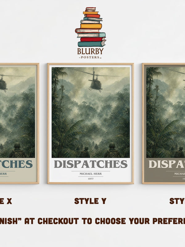 Dispatches book cover print in frame leaning in hallway – non fiction wall art