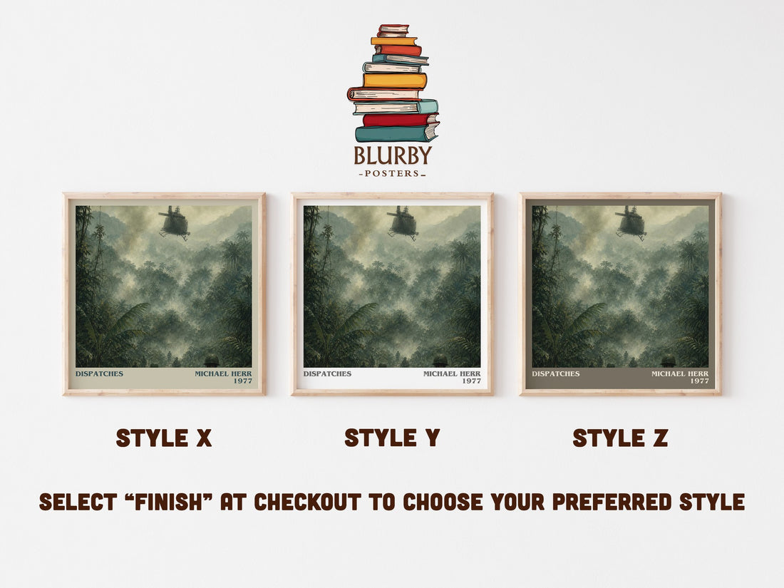 Dispatches literary print in frame leaning in hallway – non fiction wall art (mockup)