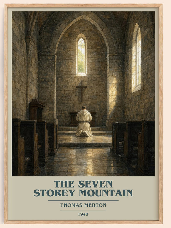 The Seven Storey Mountain book cover book poster by Thomas Merton – framed literary art print