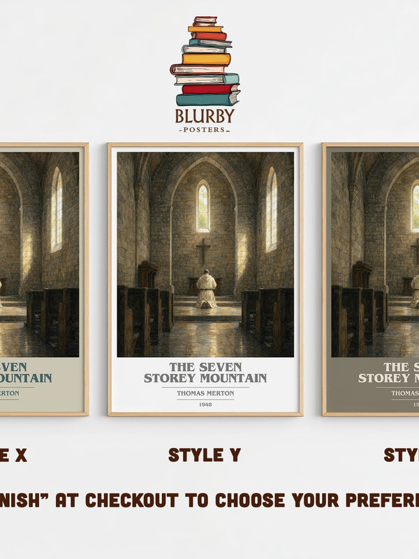 The Seven Storey Mountain book cover print in frame leaning in hallway – memoir wall art
