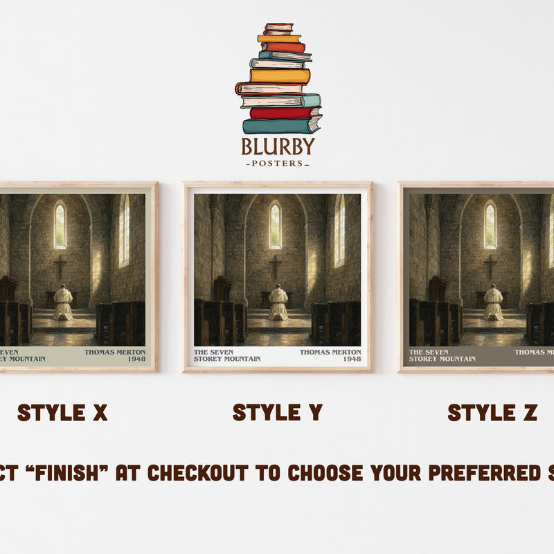 The Seven Storey Mountain literary print in frame leaning in hallway – memoir wall art