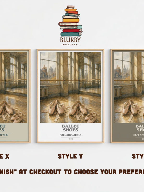 Ballet Shoes book cover print in frame leaning in hallway – childrens wall art