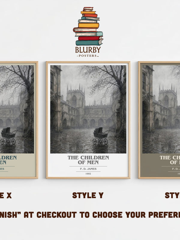 The Children of Men book cover print in frame leaning in hallway – dystopian wall art