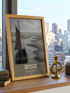 Riddle of the Sands book cover print framed by window – literary home decor