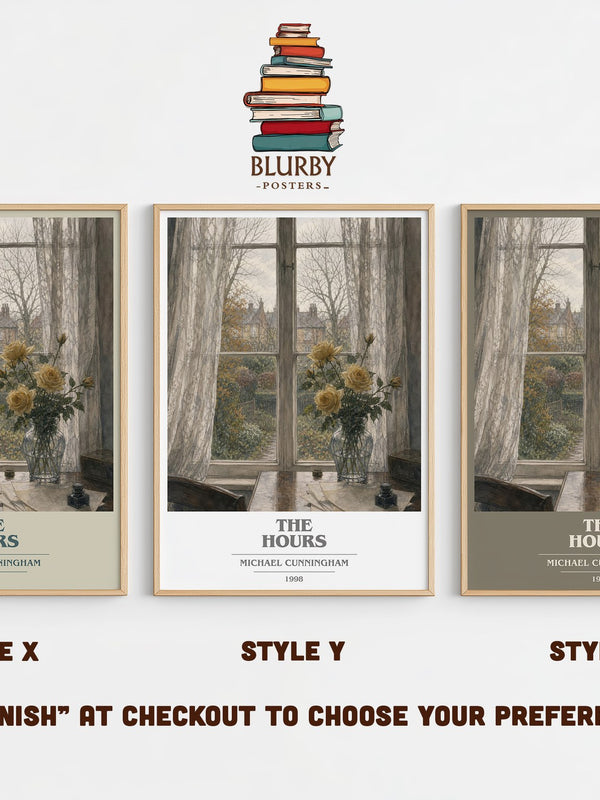 The Hours book cover print in frame leaning in hallway – literary fiction wall art