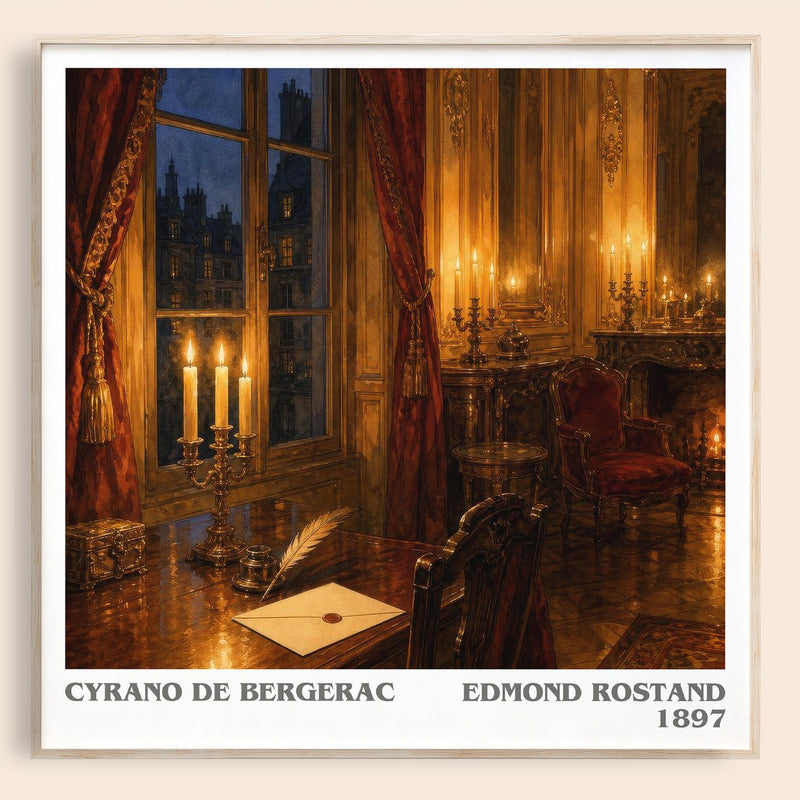 Cyrano de Bergerac literary book poster by Edmond Rostand – framed literary art print