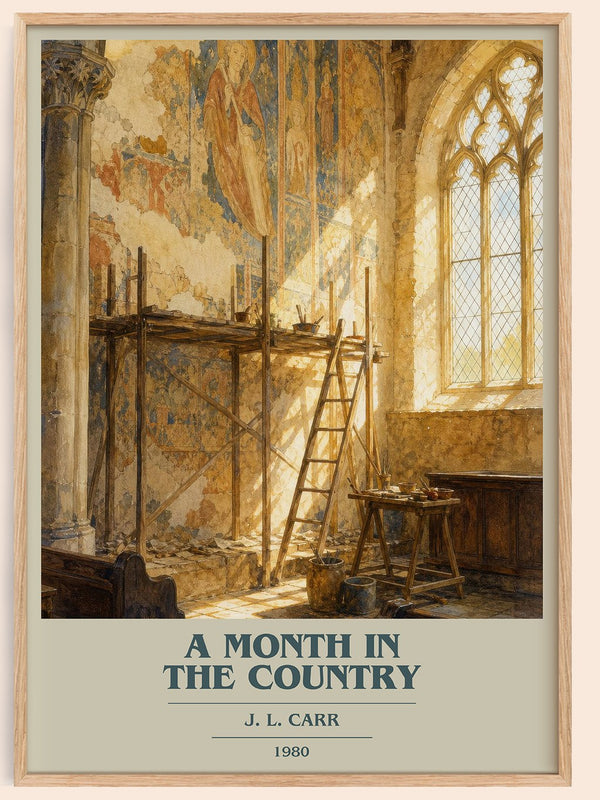 A Month In The Country book cover book poster by J. L. Carr – framed literary art print