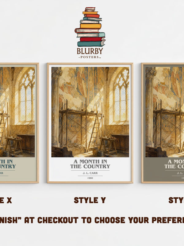 A Month In The Country book cover print in frame leaning in hallway – literary fiction wall art