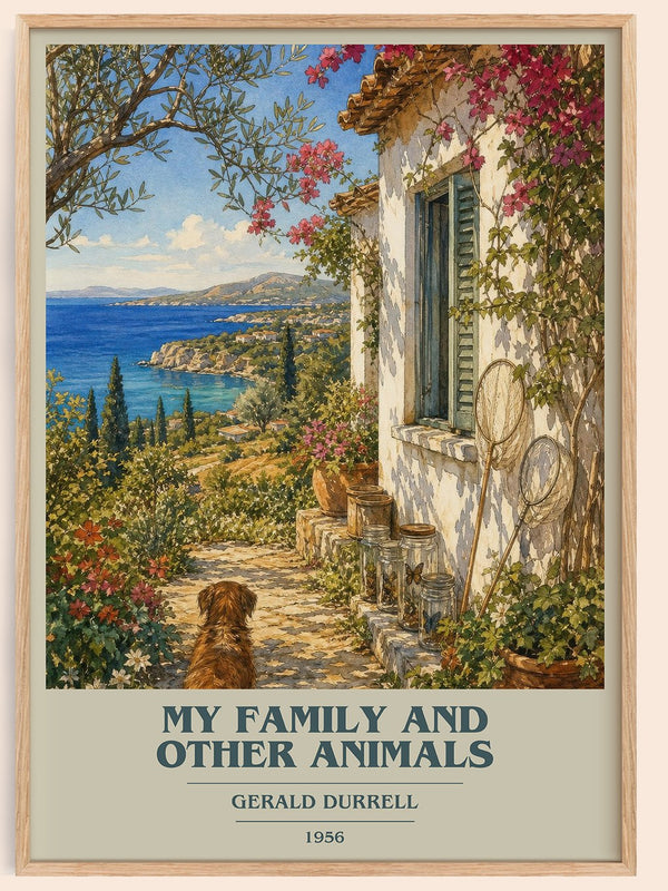 My Family And Other Animals book cover book poster by Gerald Durrell – framed literary art print