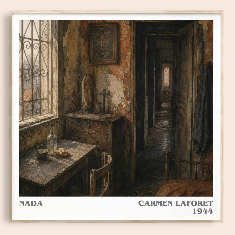 Nada literary book poster by Carmen Laforet – framed literary art print
