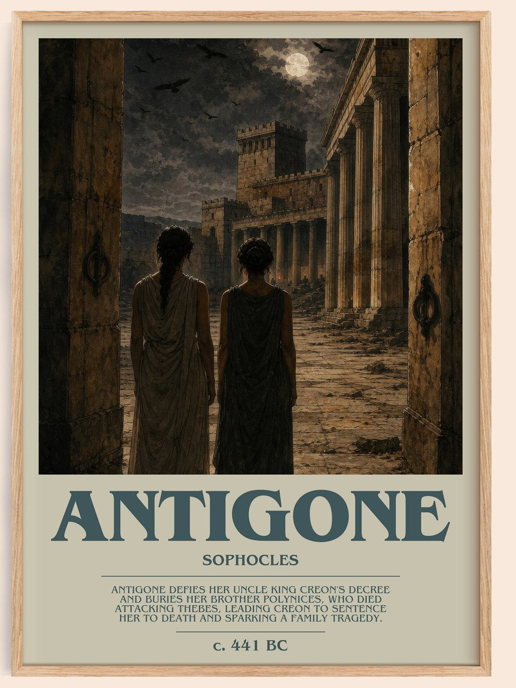 Antigone bookish book poster by Sophocles – framed literary art print