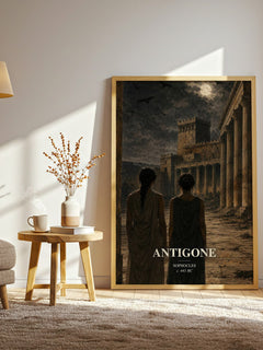Antigone watercolour print in frame leaning in hallway – classic literature wall art