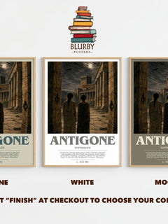 Antigone bookish print framed by window – Stone, White and Mocha side by side – choose your colour