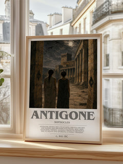 Antigone bookish print in frame leaning in hallway – classic literature wall art