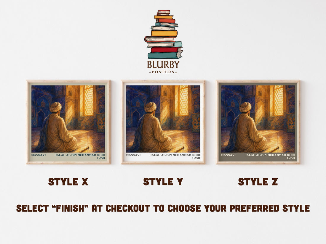 Masnavi literary print in frame leaning in hallway – poetry wall art (mockup)