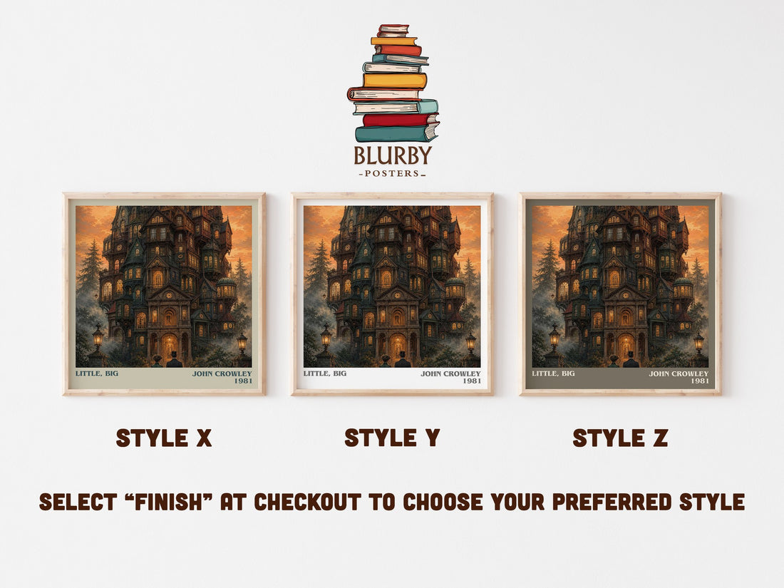 Little, Big literary print in frame leaning in hallway – fantasy wall art (mockup)