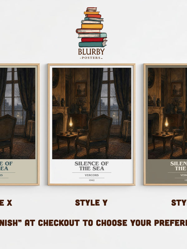 Silence of the Sea book cover print in frame leaning in hallway – literary fiction wall art