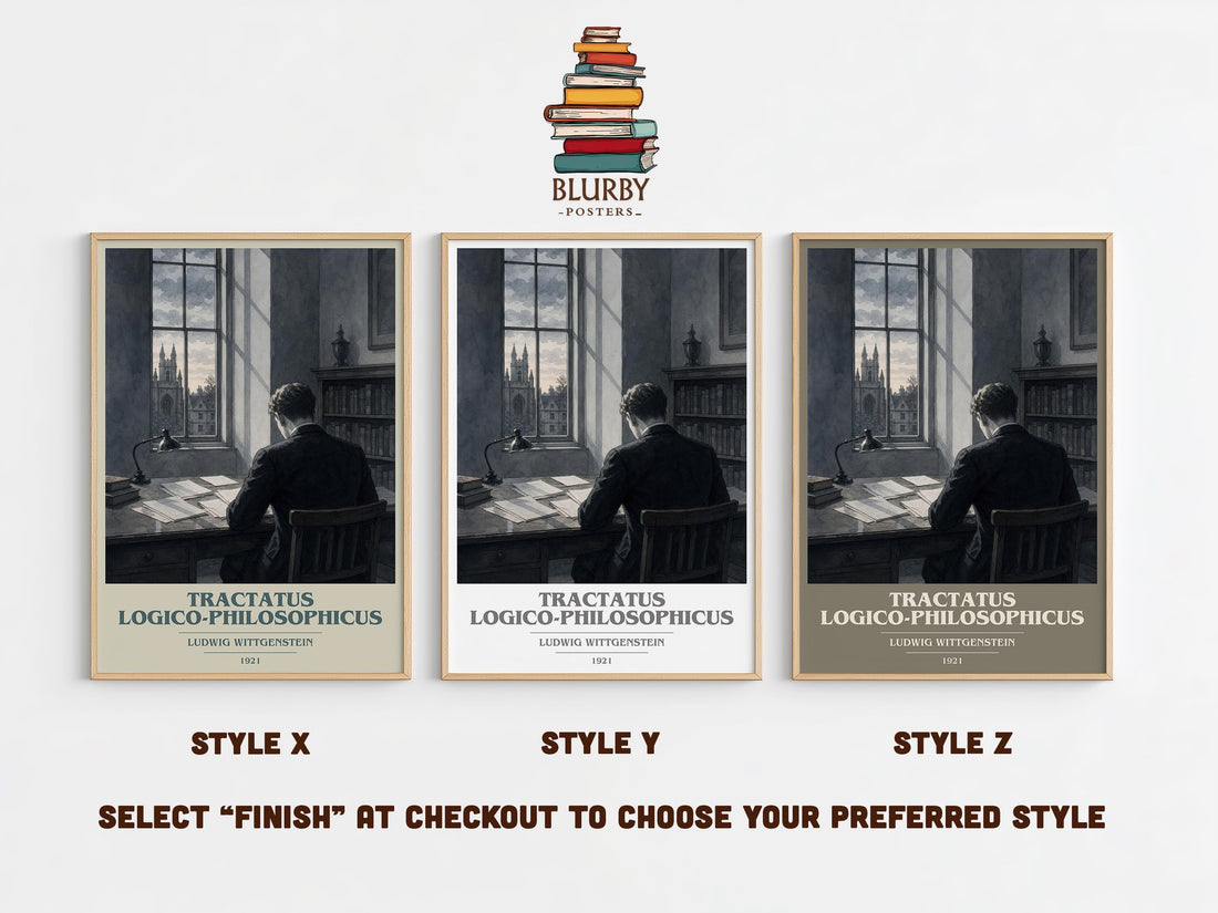 Tractatus Logico-Philosophicus book cover print in frame leaning in hallway – philosophy wall art