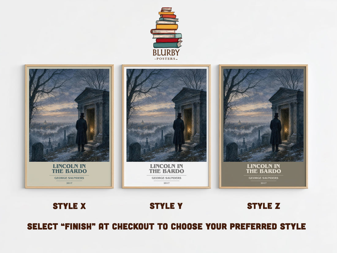 Lincoln in the Bardo book cover print in frame leaning in hallway – literary fiction wall art (mockup)