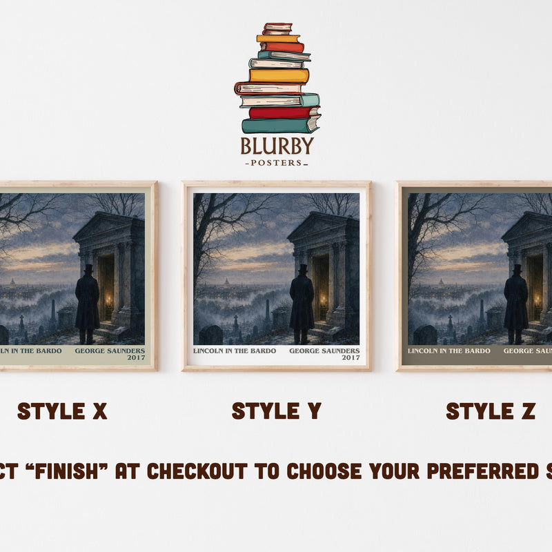 Lincoln in the Bardo literary print in frame leaning in hallway – literary fiction wall art