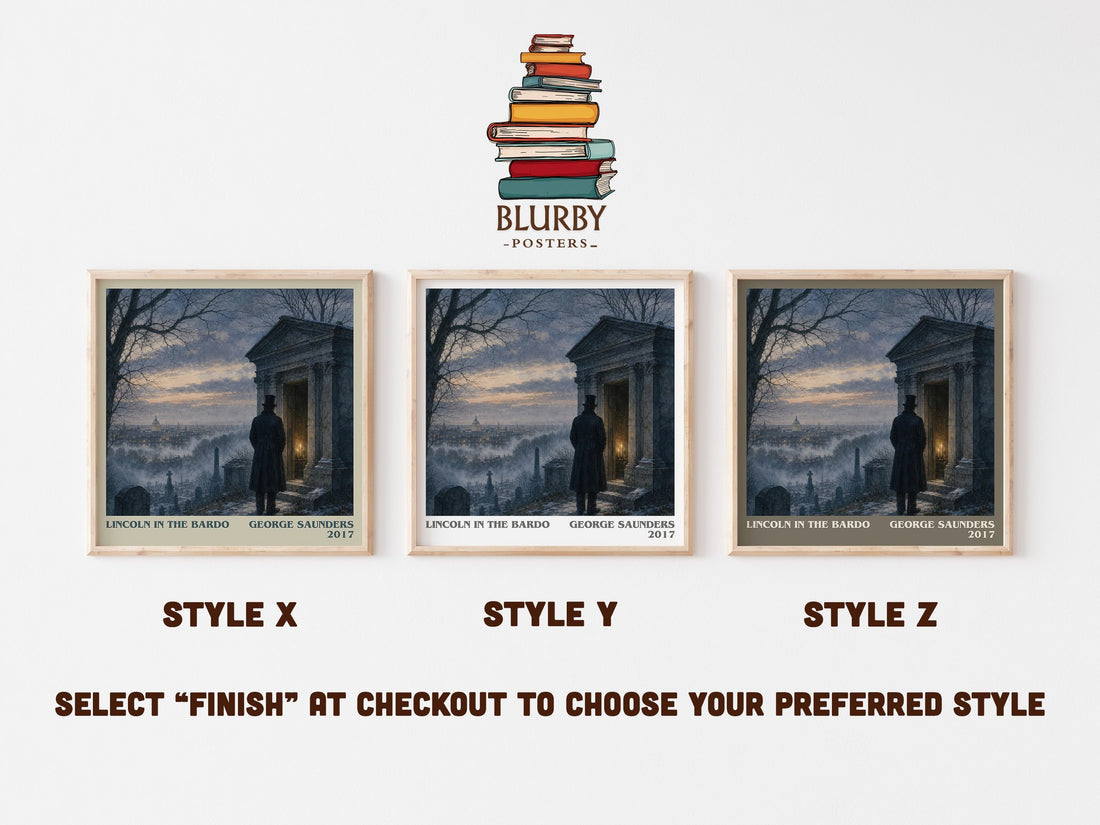 Lincoln in the Bardo literary print in frame leaning in hallway – literary fiction wall art (mockup)