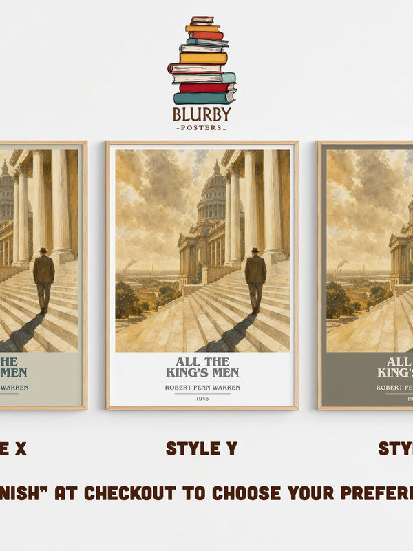 All the King's Men book cover print in frame leaning in hallway – literary fiction wall art
