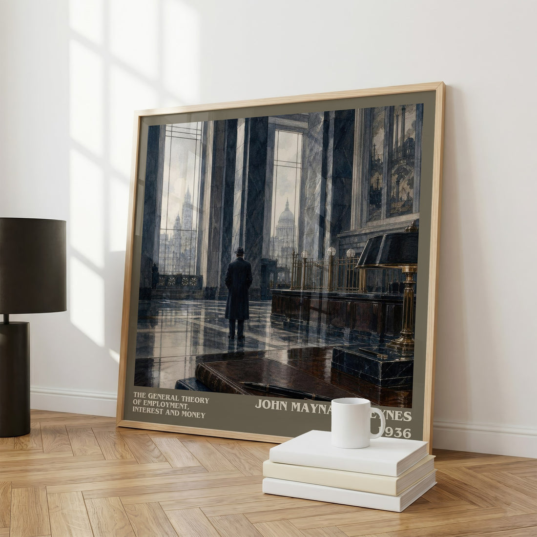 The General Theory of Employment, Interest and Money literary print framed by window – literary home decor