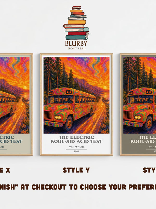 The Electric Kool-Aid Acid Test book cover print in frame leaning in hallway – non fiction wall art