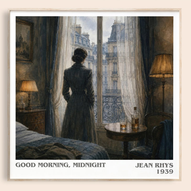 Good Morning, Midnight literary book poster by Jean Rhys – framed literary art print