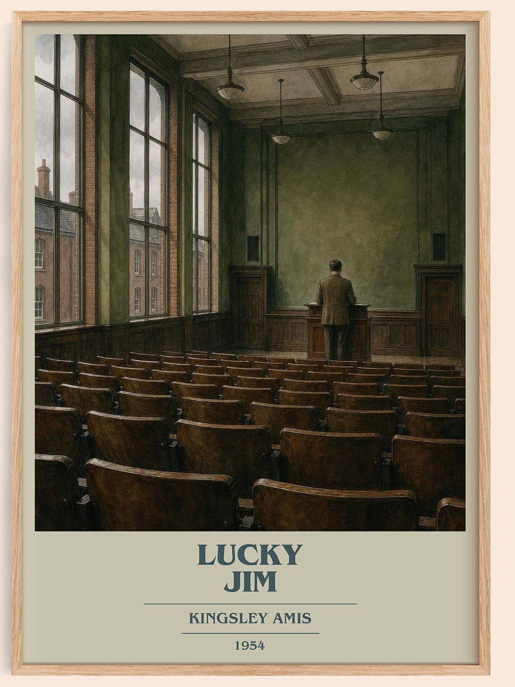 Lucky Jim book cover book poster by Kingsley Amis – framed literary art print
