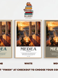 Medea bookish print framed by window – Stone, White and Mocha side by side – choose your colour