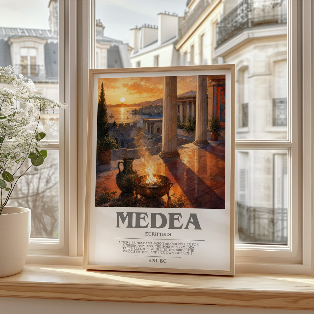 Medea bookish print in frame leaning in hallway – classic literature wall art