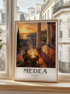 Medea book cover print in frame leaning in hallway – classic literature wall art