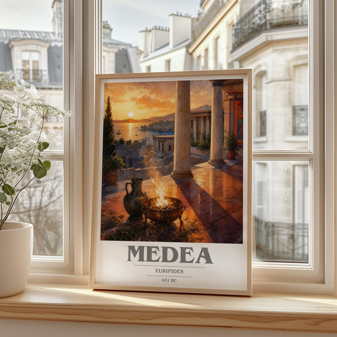 Medea book cover print in frame leaning in hallway – classic literature wall art