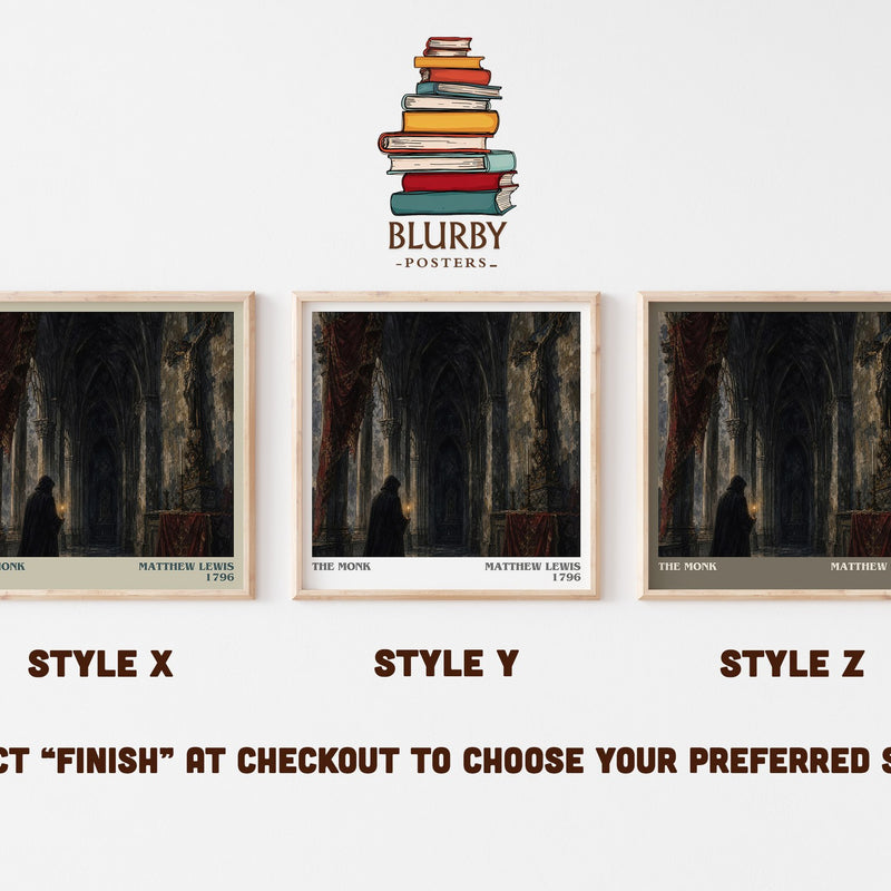 The Monk literary print in frame leaning in hallway – gothic wall art