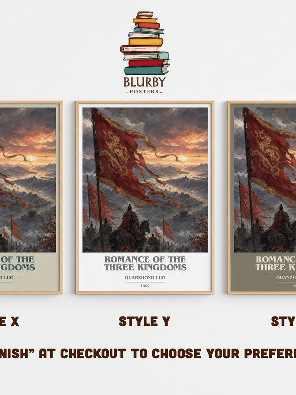 Romance of the Three Kingdoms book cover print in frame leaning in hallway – historical fiction wall art
