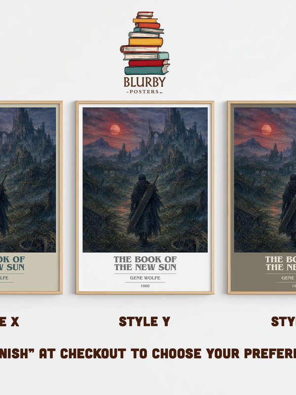 The Book of the New Sun book cover print in frame leaning in hallway – sci fi wall art