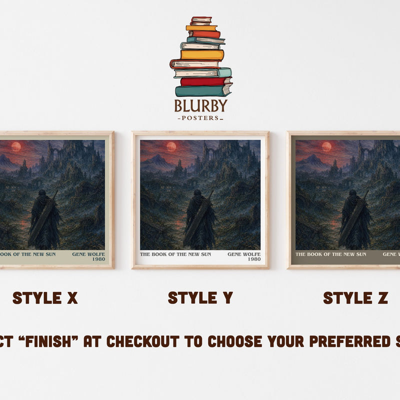 The Book of the New Sun literary print in frame leaning in hallway – sci fi wall art