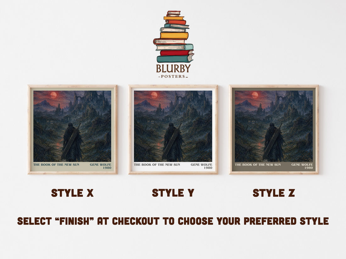 The Book of the New Sun literary print in frame leaning in hallway – sci fi wall art (mockup)