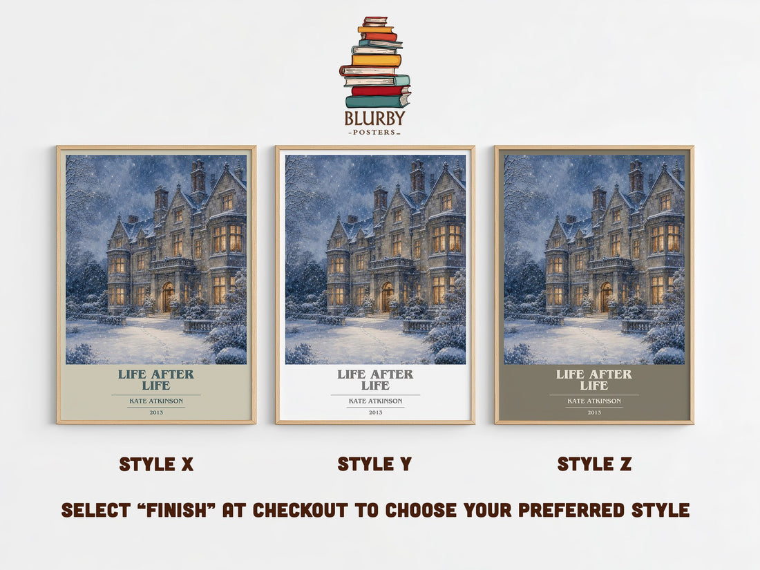 Life After Life book cover print in frame leaning in hallway – literary fiction wall art (mockup)