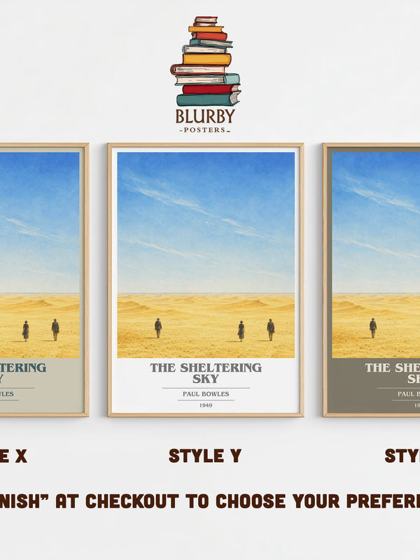 The Sheltering Sky book cover print in frame leaning in hallway – literary fiction wall art