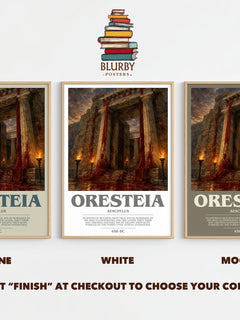 Oresteia bookish print framed by window – Stone, White and Mocha side by side – choose your colour