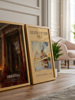 Oresteia watercolour print framed by window – literary home decor